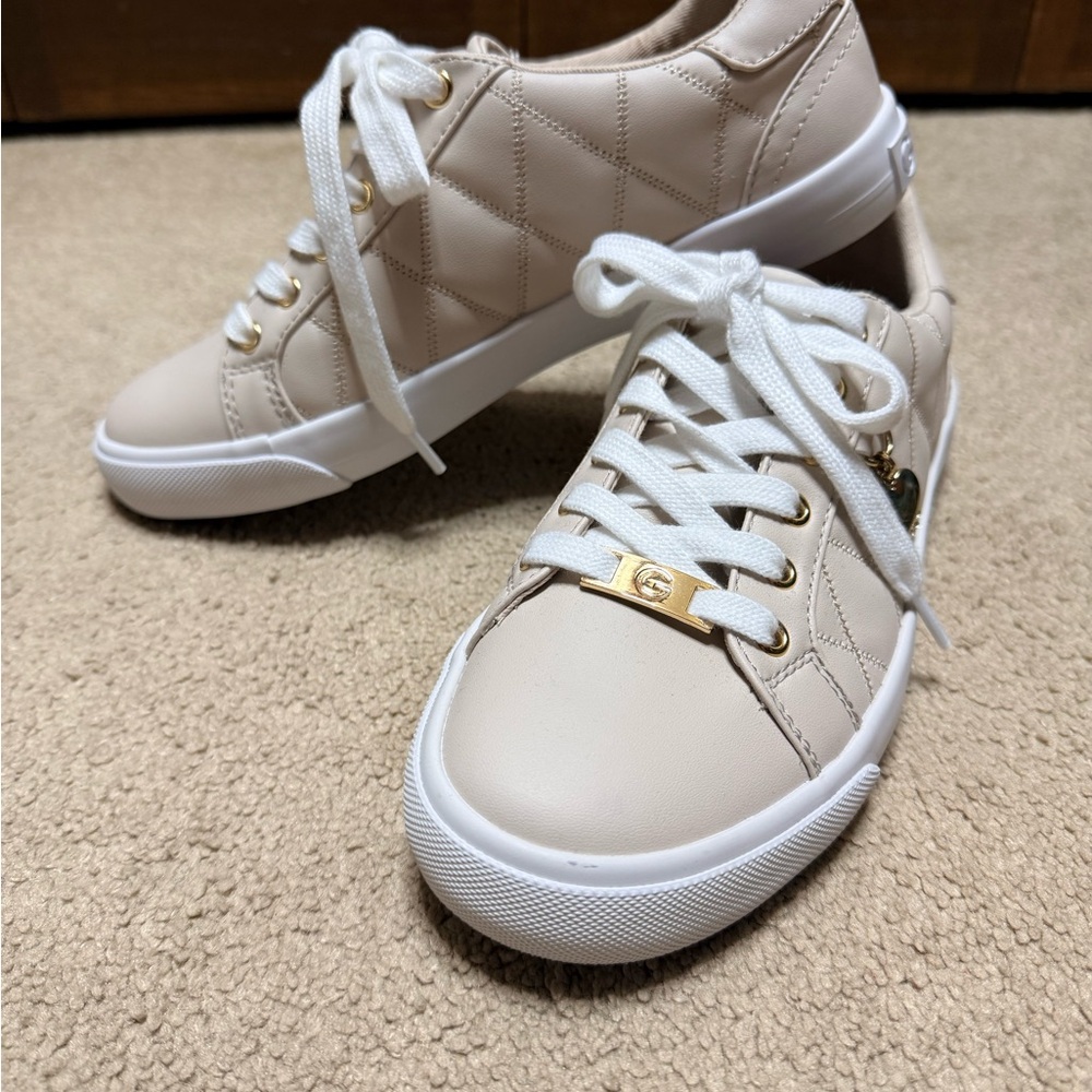 GBG Los Angeles Cream Quilted Sneakers with Gold Accents
